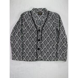 Black & White Geo/Argyle Print Size Large Fleece Button Up Jacket by Bob Mackie